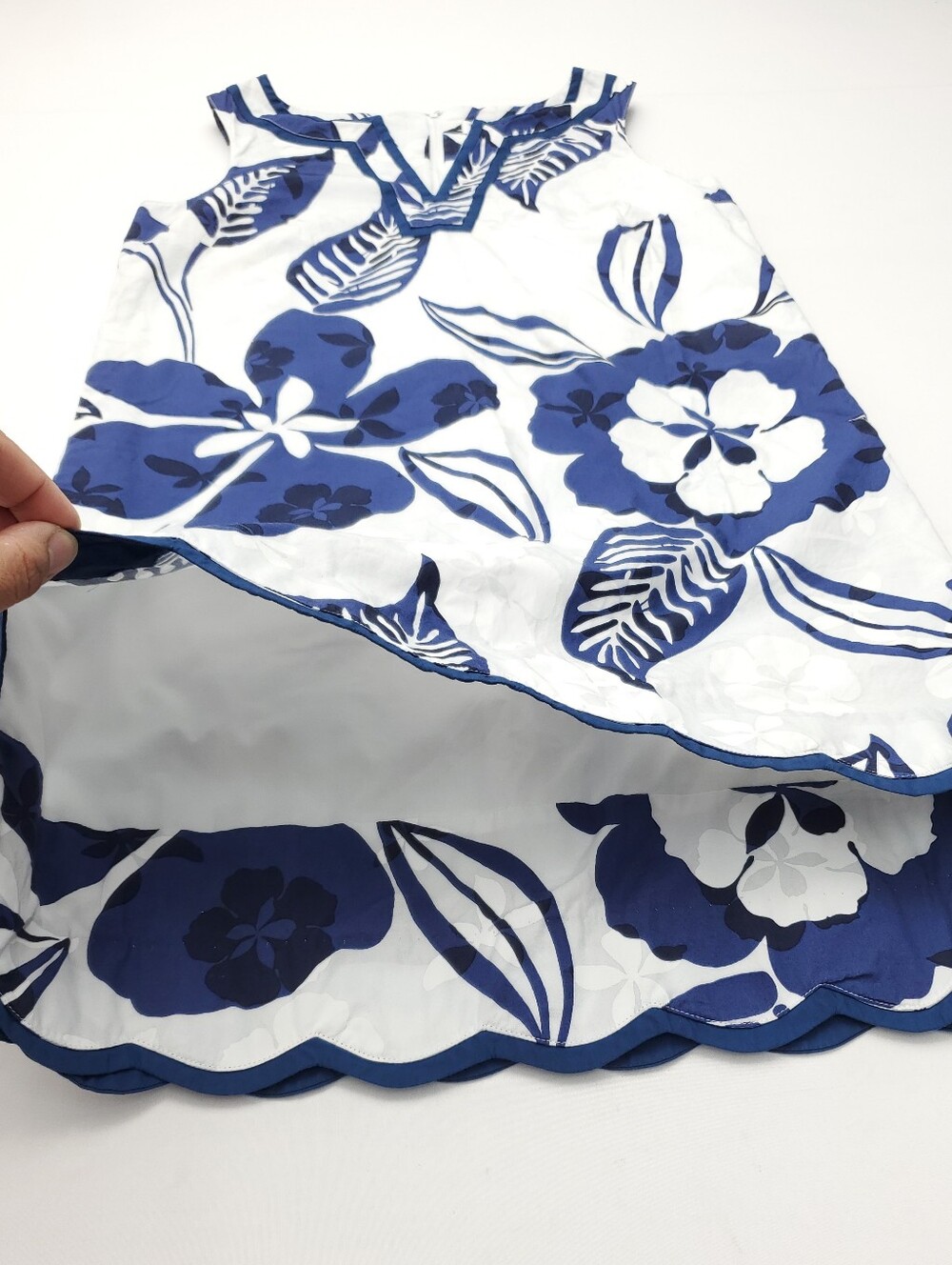 Lilly Pulitzer Blue/White Floral Sleeveless Shift Dress Scalloped Hem Cotton 8 - Picture 7 of 9